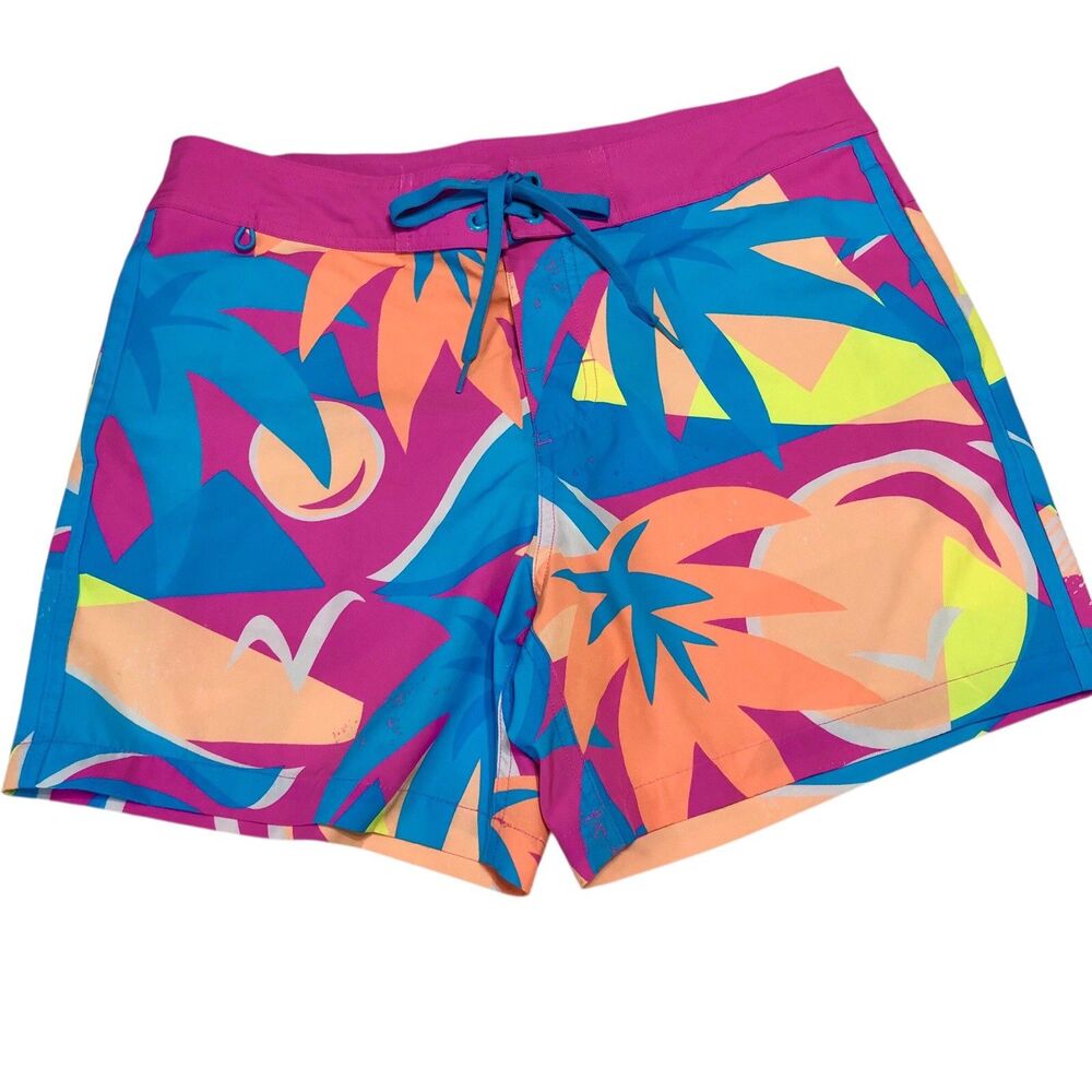 Chubbies Swim Trunks Mens 33 Blue Pink Neon Geo Print 6” Unlined Pockets Retro